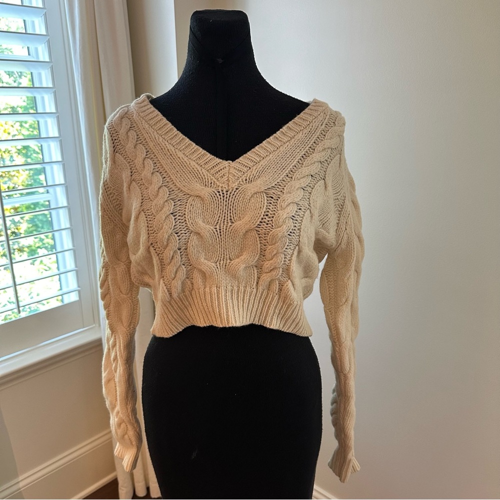 Frame Cable Knit Merino Wool Cropped Sweater